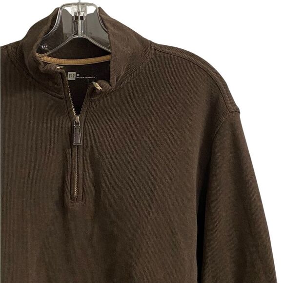 GAP Half-Zip Mock Neck Sweater Sweatshirt Men's Size M Brown Pullover Cotton - Picture 6 of 15